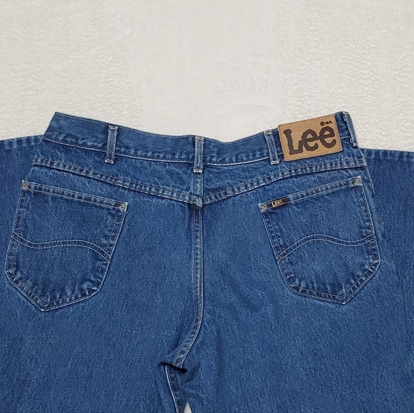 VINTAGE 70s Lee Union Made High Waisted Cropped Flare Cotton Husky Denim Jeans - Picture 11 of 14